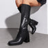 DAMEN CHUNKY HEEL GOGO STIEFEL – KNIEHOHE QUADRATISCHE ZEHENSTUMPF